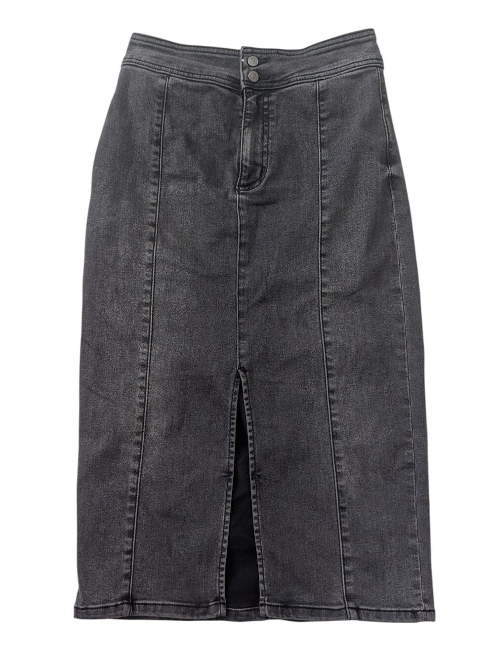 We the Free by Free People Womens 27 Reg Gray Pencil Denim Midi Skirt High Rise